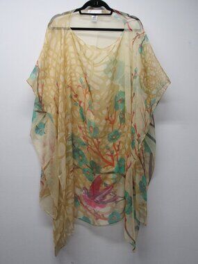 Amiani Sheer Chiffon Floral Swim Coverup Pullover Poncho One Size